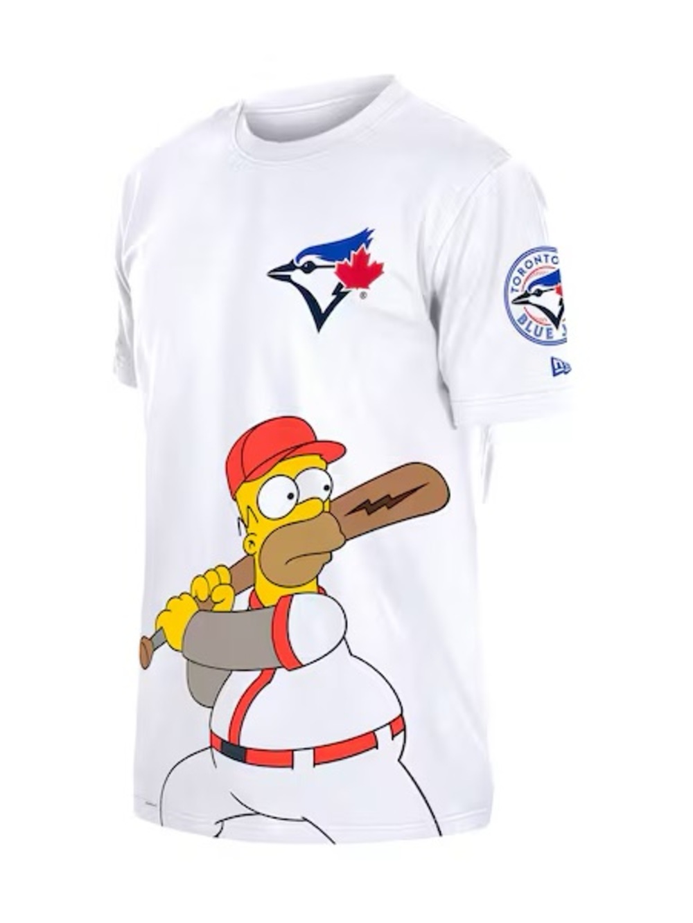 Toronto Blue Jays White Short Sleeve Graphic Tee with Homer Simpson Design